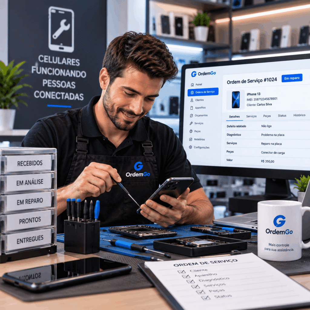 Ordem de Serviço para assistência técnica de celular no sistema OrdemGo