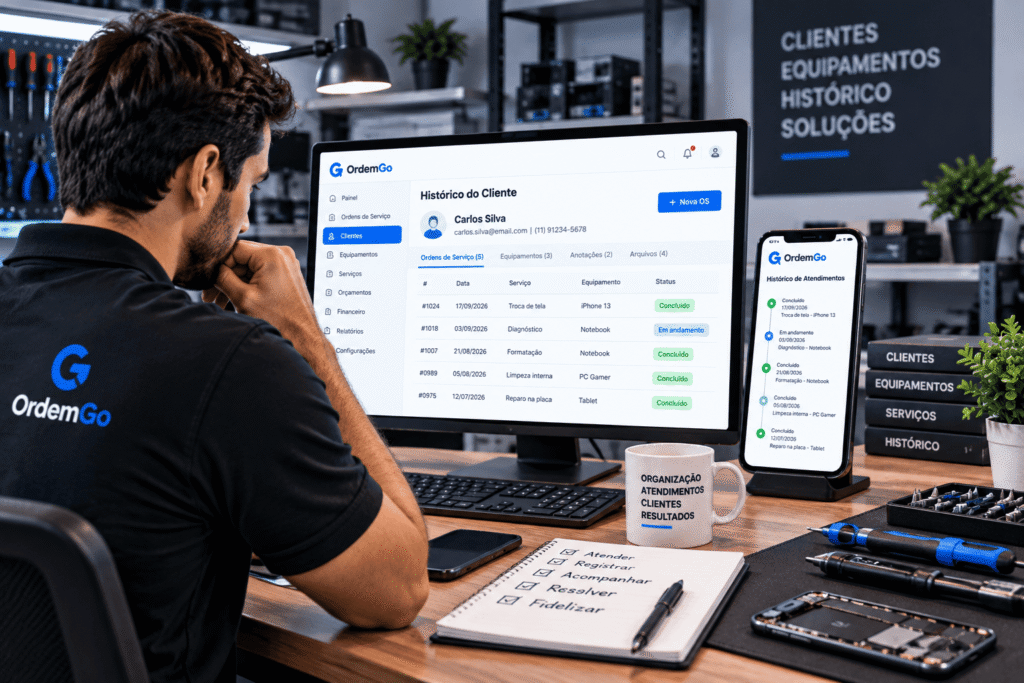 Sistema de Ordem de Serviço Online para consultar o histórico de clientes e atendimentos
